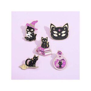 Cute Magic Cat Series Zinc Alloy Brooch In Cartoon Black Metal Badge Pin